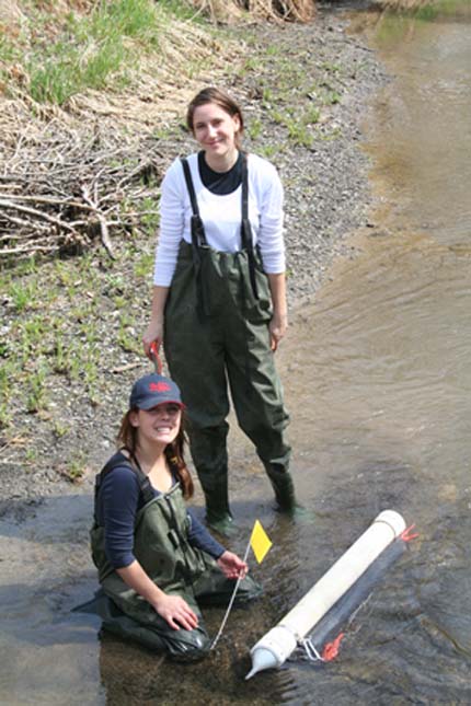 Students examine sediment traps