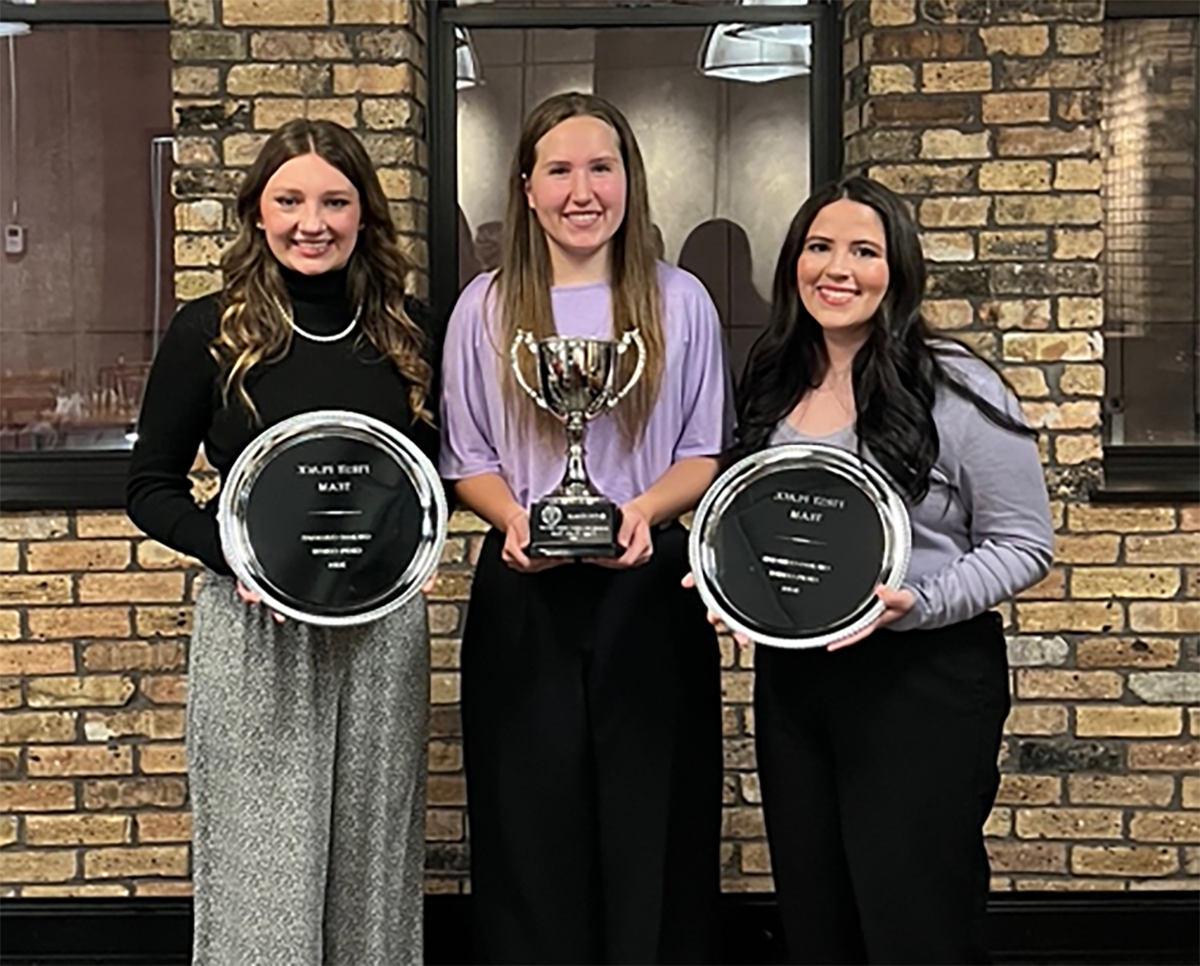 Kansas State took first place in the both the Kansas City and Chicago Collegiate Crops Contests in 2024. From left to right: Molly Kane, Carissa Sohm, and Lakin Giager.