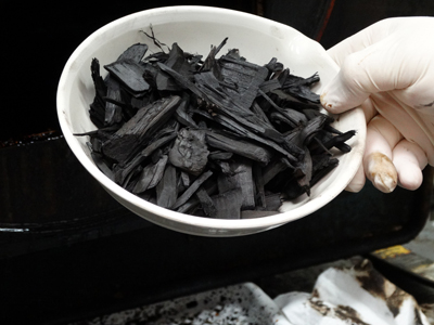 pyrolized fruitwood becomes biochar