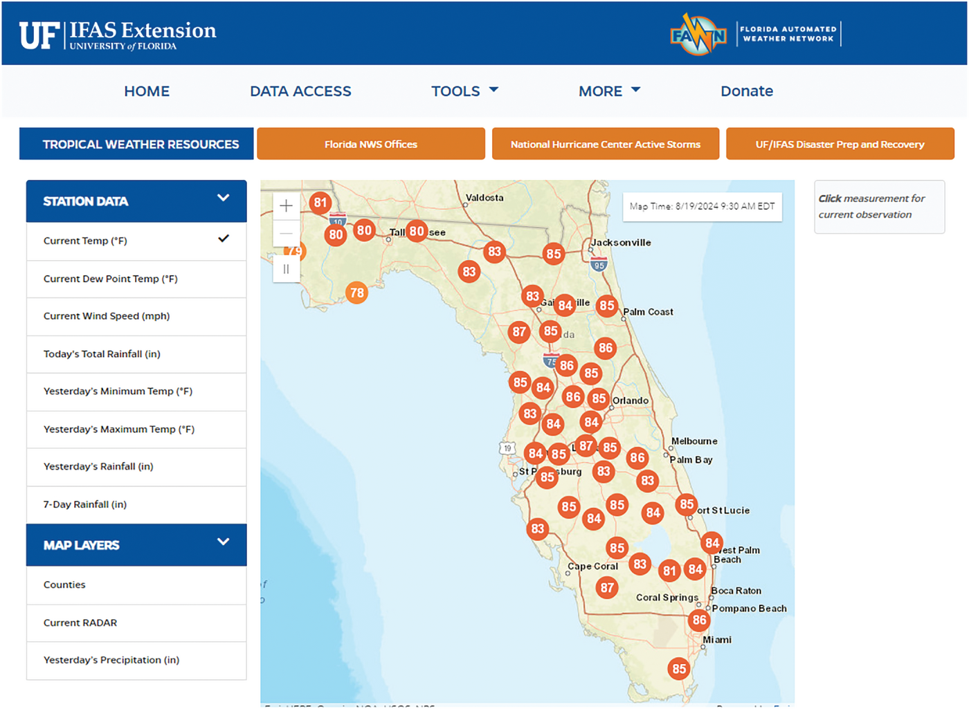 Figure 3. Florida Automated Weather Network (FAWN) https://fawn.ifas.ufl.edu/.