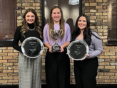 Kansas State took first place in the both the Kansas City and Chicago Collegiate Crops Contests in 2024. From left to right: Molly Kane, Carissa Sohm, and Lakin Giager.