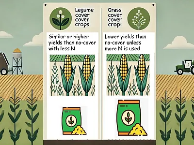 The nitrogen value of legume and grass cover crops to replace fertilizer to corn. Illustration by Guillermo Marcillo.