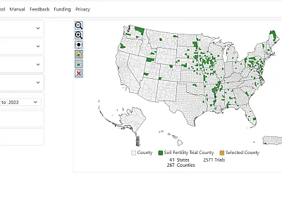 The Fertilizer Recommendation Support Tool (FRST) decision aid (https://frst.scinet.usda.gov/Tool) consists of an interactive map and soil test correlation and calibration data for phosphorus (P) and potassium (K) trials from 21 crops in 40 states and Puerto Rico.