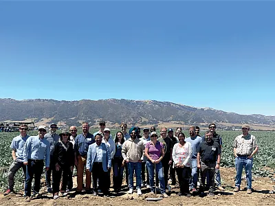 Attendees of this year’s Western Society of Crop Science (WSCS) meeting gather for a photo during a farm tour in Chualar, CA in July.