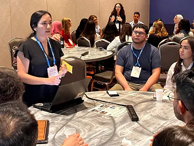 Graduate Student Committee member Ana Morales-Ona leading a rapid interactive activity at the Graduate Student Leadership Training workshop during the 2024 ASA, CSSA, and SSSA Annual Meeting (now known as CANVAS). Photo by Daniela Orjuela-Diaz